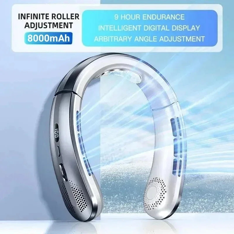 Portable Neck Fan With 8000mAh Battery – Adjustable Airflow